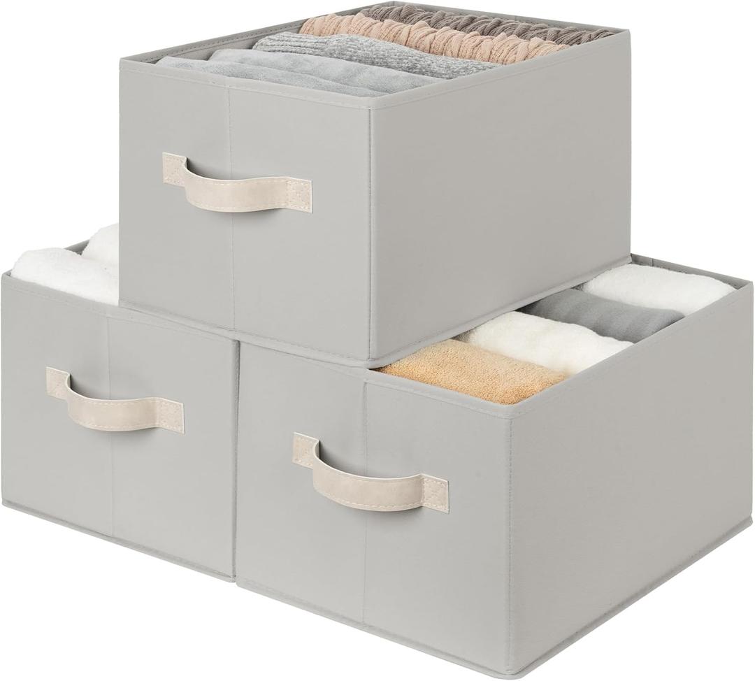 StorageWorks Storage Baskets for Shelves, Fabric Storage Bins, Closet Organization and Storage Baskets, Organizer Bins for Clothes, Light Gray, Large, 3-Pack