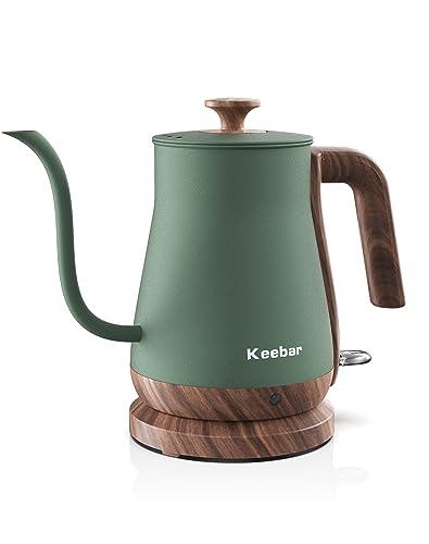 Keebar Gooseneck Electric Kettle, Electric Tea Kettle Stainless Steel, Pour over kettle for Coffee, 1000W Hot Water Kettle Electric Auto Shut Off, 0.8L, Wood-like Grain Finish Handle, Matcha Green