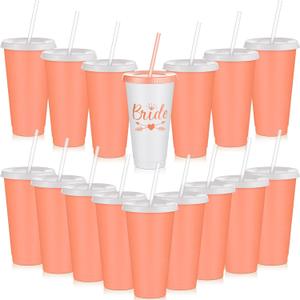 2 x 16 Pcs Babe Bachelorette Cups Bachelorette Party Tumbler with Lids and Straws Bridesmaid Cups Bridal Cup Plastic Travel Mug for Wedding Bachelorette Party Supplies Gifts (White, Rose Gold,24 oz)