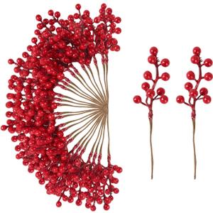 Kanxinr 50-Pack Christmas Tree Decorations Artificial Berry Stems Red Berry Picks for Xmas Winter Holiday Home Centerpieces and DIY Flower Arrangements Ornaments