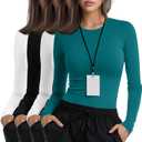 Xaatren 4 Pack Women's Underscrub Shirts Nurse Undershirts Long Sleeve Crewneck Slim Fit Tops Soft Stretchy Basic Tee (Black, S)