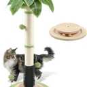 39.4'' Tall Cat Scratching Post,3.5 Inch Wide Sisal Rope Scratching Post for Indoor Adults Kittens,Cat Scratcher with Stable Solid Wood Base Interactive Ball Toys Self Groomer Brush for Large Cats