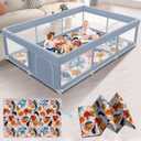 XVISHX 74 x 50 Inch Baby Playpen with Mat, Playpen for Babies and Toddlers, Baby Playard for Indoor & Outdoor Active Center Game Fence, with Skin-Friendly Fabric and Soft Breathable Mesh, Grey