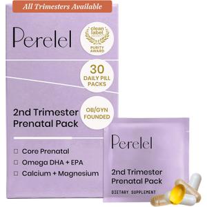 Perelel 2nd Trimester Prenatal Pack, Multivitamin with Magnesium, Omega 3, Iron & Calcium, Nutritional Support for Second Trimester Wellness, Soy & Gluten Free, Non GMO, 30 Daily Pill Packs (EXP 11/30/27)