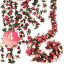 4 Pcs 32.8FT Flower Garland, Rose Garland, Pink Flower Vines for Decoration, Wedding, Garden, Wall Decoration, Backdrop, Bedroom, Birthday Party