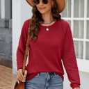 Aifer Womens Long Sleeve Shirts Crew Neck Casual Tops Fashion Loose Fit Trendy Tunic Outfits Clothes (Red, S)