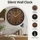 Wall Clock Farmhouse Vintage 24 Inch Silent Non-Ticking Battery Operated