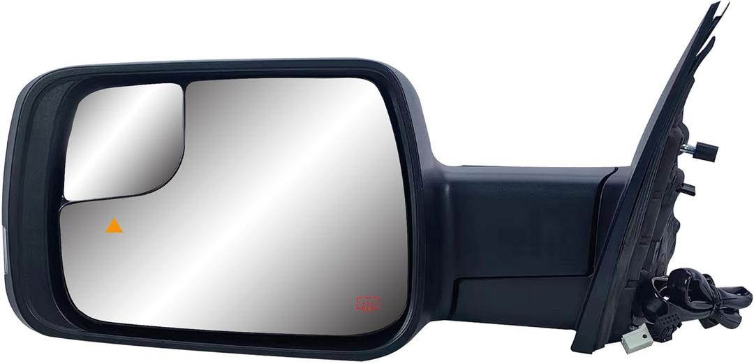 Replacement Driver Left Side Door Mirror Power and Heated Glass with Signal Light and BLIS Puddle Light Manual Folding Textured Back Cover for RAM 1500 from 2019 to 2024