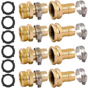 4 Set Garden Hose Repair Connector with Clamps, Fit for 3/4" or 5/8" Garden Hose Fitting, 5/8" Barb x 3/4" GHT Garden Hose Adapter/Fittings, Water Hose Repair Kit