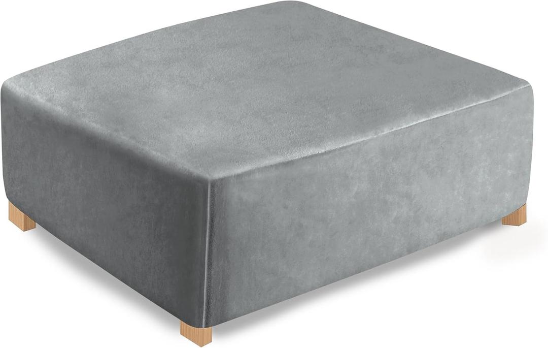 DUJUIKE Ottoman Covers Slipcover Square Ottoman Covers Protector for Footrest Foot Stool Furniture Stretch Comfortable Velvet with Elastic Bottom(Size L Length&Width:35-44"/Height:15-20",Light Grey)