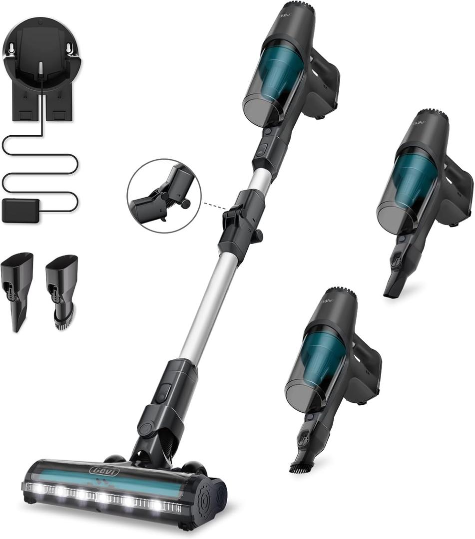 Cordless Vacuum Cleaners for Home, Cordless Stick Vacuum with Bendable Wand, Flexible Brush and Ultra Lightweight, Up to 45mins Detachable Battery, Quick Clean-Up for Hard Floors, Carpets, Grey