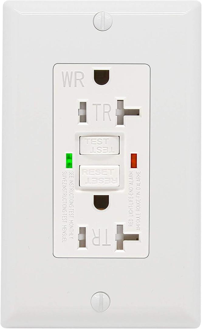 GFCI Outlet 20 Amp, UL Listed, LED Indicator, Tamper-Resistant, Weather Resistant Receptacle Indoor or Outdoor Use with Decor Wall Plates and Screws