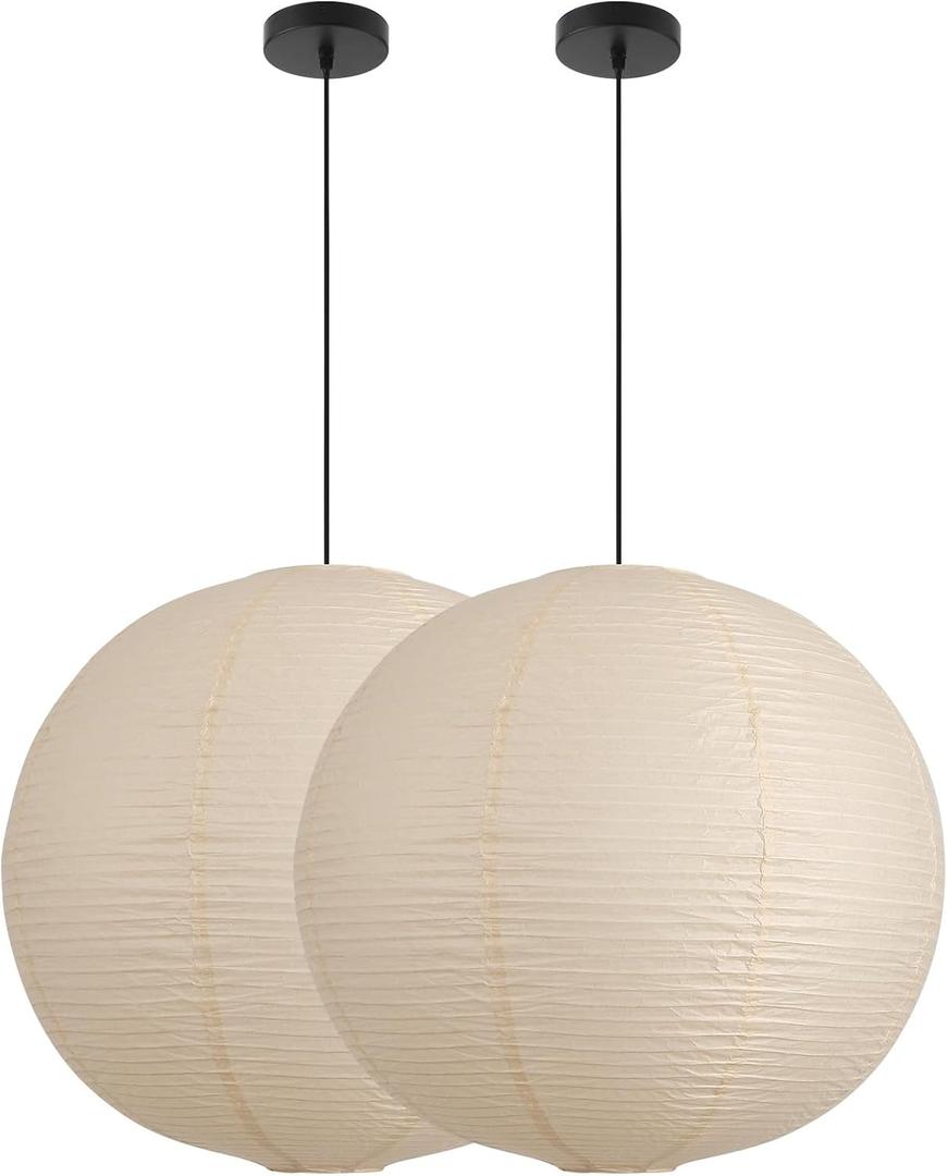 Large Paper Pendant Light with Cord and Canopy, 20in Off-White, 19.7in