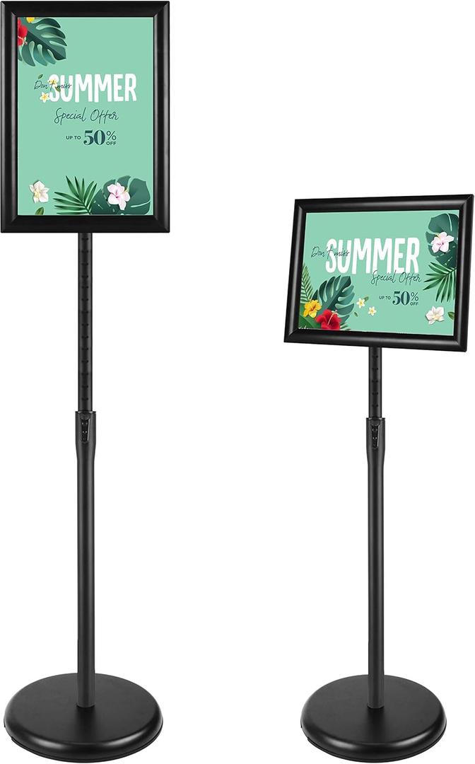 8.5x11 Inch Adjustable Sign Holder Poster Stand, Heavy Duty Floor Sign Stand with Aluminum Snap Open Frame for Vertical and Horizontal Sign Displayed(Black)