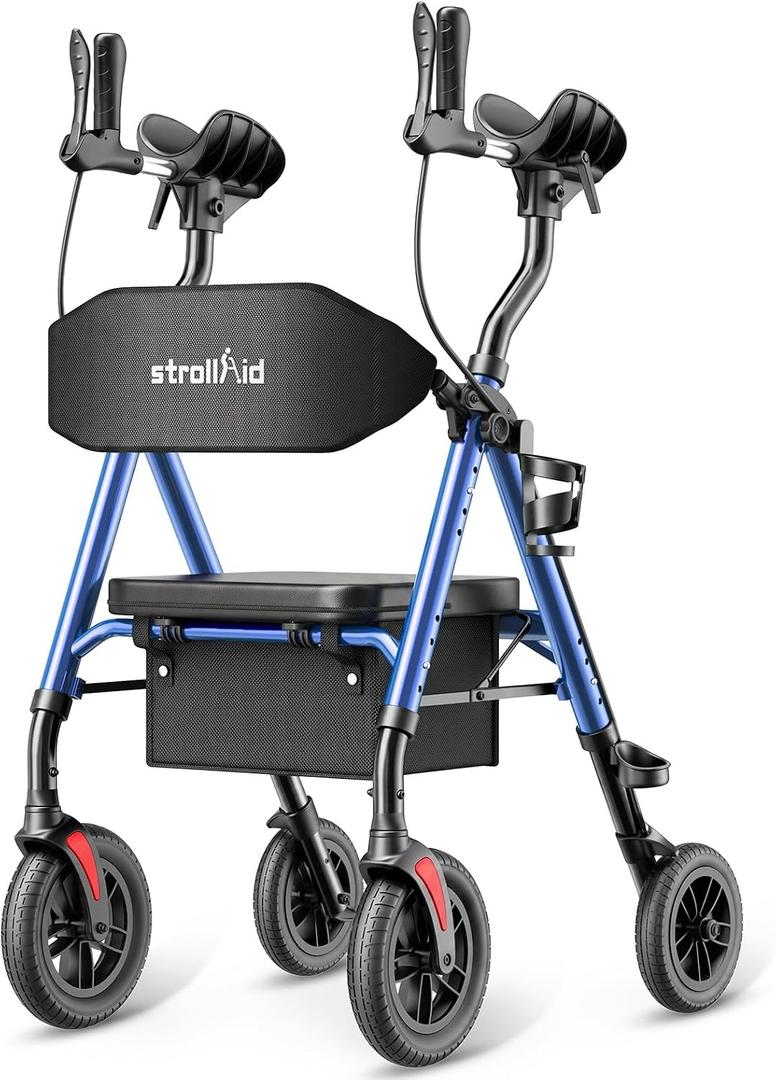 Upright Walkers for Seniors with Seat, 10" All Terrain Wheels