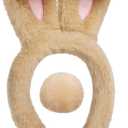 Easter Bunny Ears Headband and Tail Set,Plush Bunny Costume Accessories For Halloween Cosplay Party Performance (Brown)