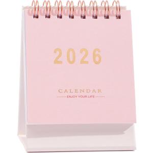 Mini Desk Calendar 2026 - Standing Flip Monthly Small Desktop Calendar Runs from Now to Dec 2026-250 GSM Thick Paper Twin-Wire Binding for for Home School, or Office (Pink)