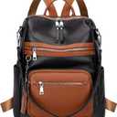 ALTOSY Genuine Leather Backpack Purse for Women Large Shoulder Bag With Laptop Compartment Multiple Pockets (S106 Black/Brown)