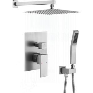 Shower Faucet Set Brushed Nickel Shower System,RomceBath Shower Pressured Balance Brass Valve and Trim Kit 16 Inch Shower Head and Bath Handle Combo set Wall Mounted Tub Shower Faucets Sets Complete