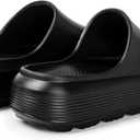 Platform Slides for Women and Men | Chunky Thick EVA Sole with Stable Support | Non-Slip for Daily Wear (6.5-7.5 Women/5-6 Men, Black)
