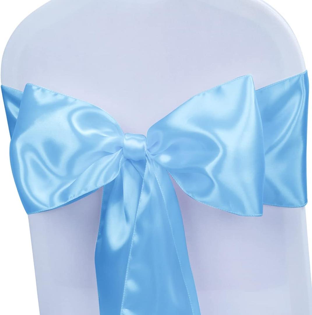 Babenest Satin Chair Sashes Ties Upgraded 50 pcs Chair Ribbons Bows for Wedding Banquet Party Easter Christmas Baby Shower Events Decoration (Baby Blue)