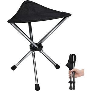 REDCAMP Ultralight Camping Stool with Retractable Legs, Portable 3 Legged Tripod Camping Stools for Adults Fishing Backpacking Hunting, Black