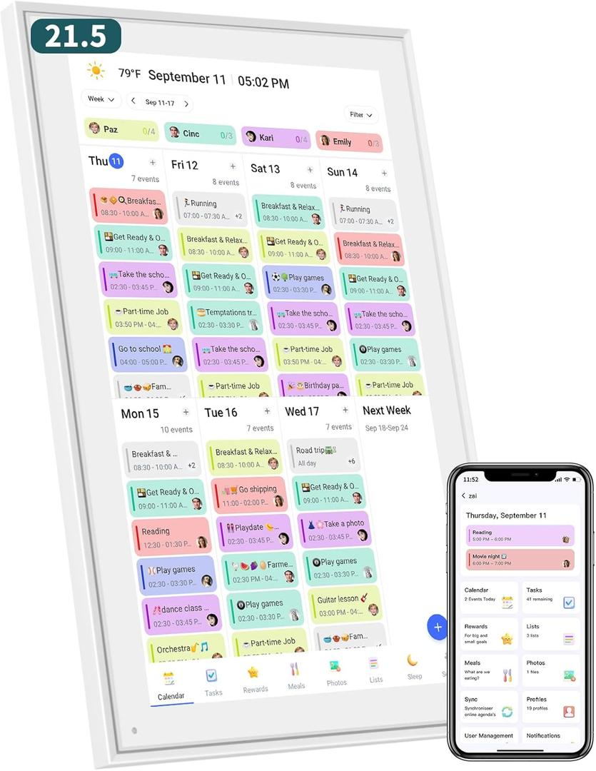 21.5 Inch Smart Digital Calendar  Electronic Chore Chart & Planner with 1920x1080P IPS Touchscreen, Weekly/Monthly Family Organizer for Wall or Desk, White 2025 New Version