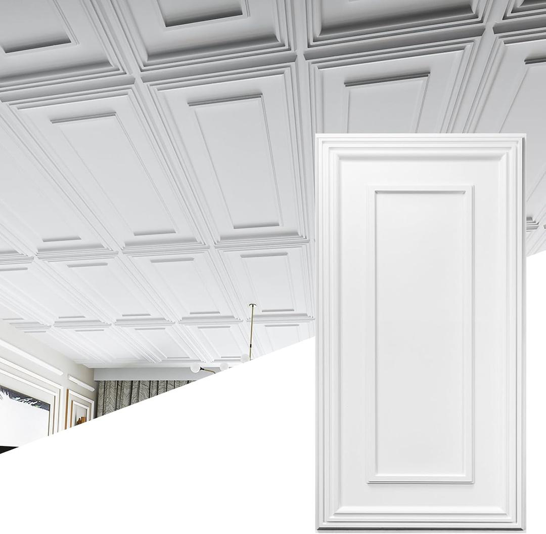 Art3d Drop Ceiling Tiles, 24x48in. White (12-Pack), Polyvinyl Chloride (PVC), Glue Down