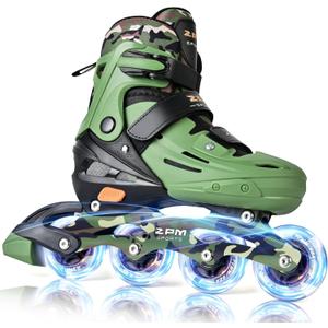 2PM SPORTS Inline Skates for Kids Boys Girls Ages 5-8 8-12 3-5 4-8 6-12 with Light Up Wheels, Adjustable Children's Roller Skates Blades for Toddler Beginner Youth Indoor Outdoor (Black, M)