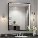 30x36 Inch LED Bathroom Mirror with Lights, Black Metal Framed LED Mirror for Bathroom, 3 Colors and Stepless Dimmable Wall Mounted Lighted Bathroom Vanity Mirror, Anti-Fog, Memory