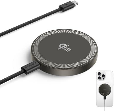 THREEKEY for MagSafe Charger, Qi2 15W Wireless Charger, Fast Charging Pad Dual-Sided Magnets Compatible with iPhone 16-12 Series & Galaxy S25 Ultra, Magnetic Charger with 5FT USB-C Cable (Bronze)