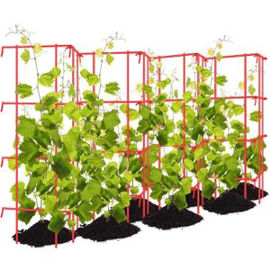 Blulu Sturdy Expandable Tall Pea Trellis Panel Folding Garden Trellis for Climbing Plants 9' x 39" H Multi Use Heavy Duty Outdoor Garden Peas Tomato Cucumber Steel Plant Support Red W/ 8" Grids