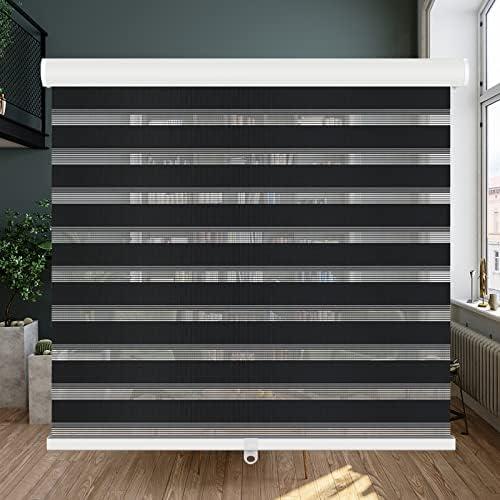 LUCKUP Cordless Zebra Blinds Roller Shades for Window-Dual Layer Sheer Blinds Light Control with Valance Day Night Privacy Light Filtering Fabric, 20" W x 72" H, Black