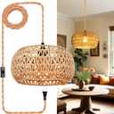 Eqquorva Hanging Lights with Plug in Cord Rattan Hanging Lamp Boho Ceiling Light Fixtures Farmhouse Pendant Lamp Shape for Living Room Bedroom Kitchen