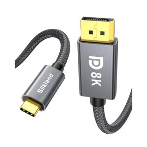 Silkland USB C to Displayport 1.4 Cable [8K 60Hz, 4K/2K 240Hz] Thunderbolt 4/3 to DisplayPort 6.6FT, Braided Type C to DP 32Gbps, HDCP, G-Sync,Compatible for iPhone 16/15,MacBook Pro/Air,Odyssey G8/G9