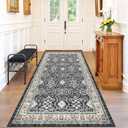 4x8 Washable Kitchen Area Rug: Farmhouse Stain-Resistant Rug for Living Room Bedroom Wide Soft Carpet for Entryway Dining Room Thin Hallway Floor Mat with Non Slip Backing Vintage Home Dcor(4x8,Black)