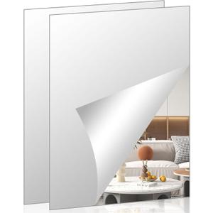 A2 Acrylic Mirror Sheet for Wall, 16.5" x 23.2" x 2Pcs Large Rectangular Mirror Tiles Frameless Wall Mounted Mirror Self-Adhesive Mirror Stickers for Vanity Bedroom Home Decor