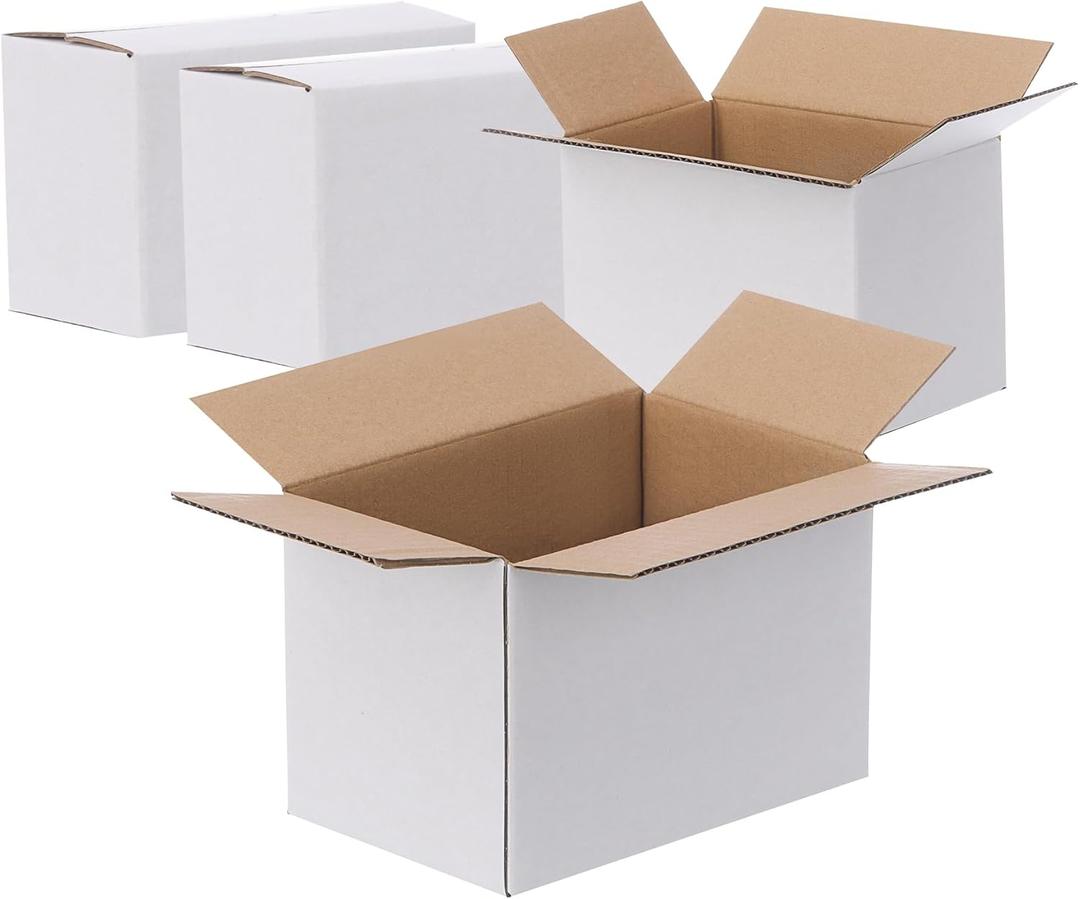 FARRAY Shipping Boxes 6x4x4 inches (Inner Size), 50 Pack Sturdy Kraft Corrugated Small Cardboard Boxes for Mailing Packing, White