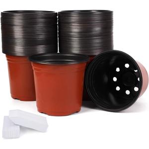 JERIA 100-Pack 6 Inch Plastic Nursery Pots Come with 100 Pcs Labels, Seedling Flower Plant Container and Seed Starting Pots