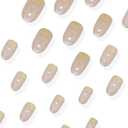 3 x MERVF Medium Press on Nails Oval Fake Nails Yellow French Tip Glue ons Nail Glitter Design Round Acrylic Summer False Nails for Women Glossy 24pcs