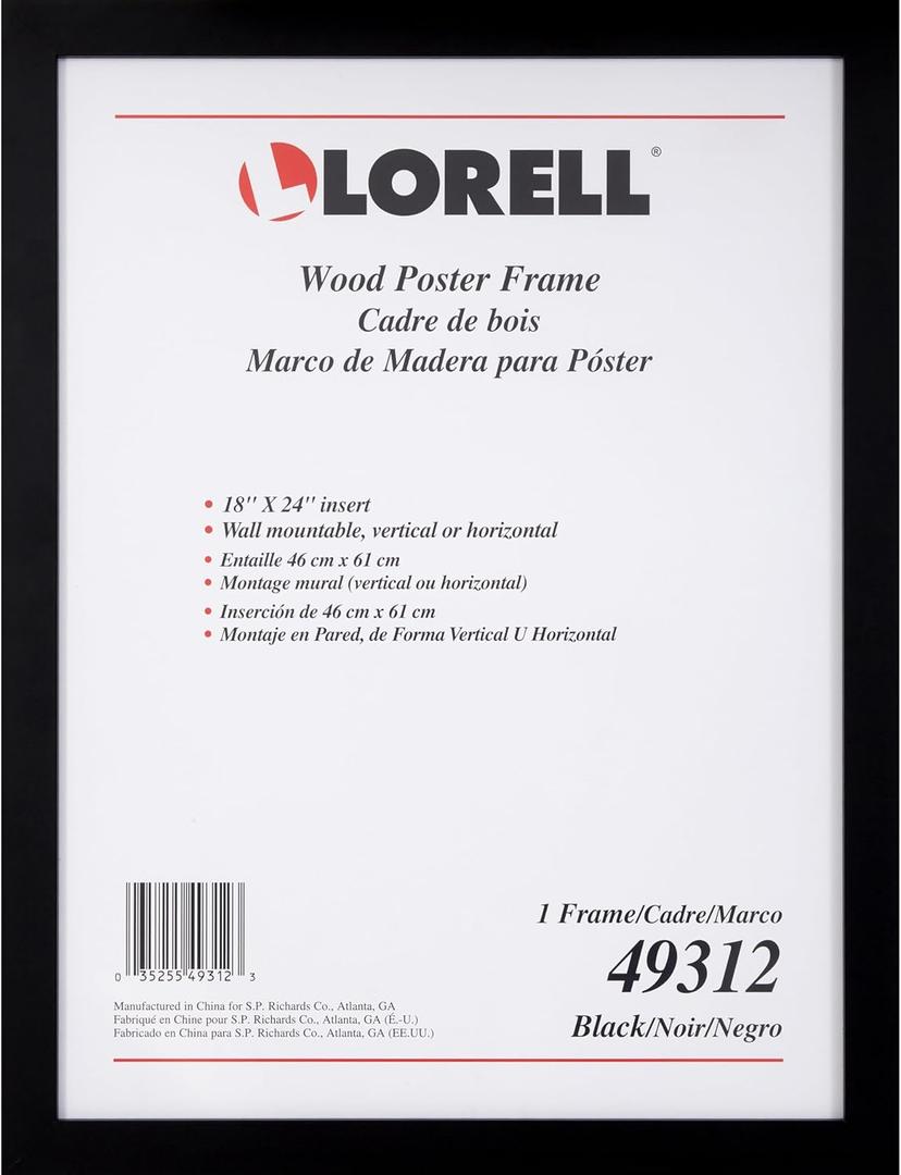 Lorell Wood Poster Frame, 18" x 24", Black