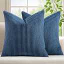 Mecatny Corduroy Decorative Throw Pillow Covers 20x20 Set of 2 for Sofa Living Room, Soft Neutral Boho Couch Pillow Covers for Home Decor, Navy Blue