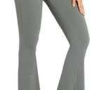 Sunzel Flare Leggings for Women with Pockets, Crossover Yoga Pants with Tummy Control, High Waisted and Wide Leg (XX-Large, Light Grey)