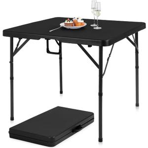 pollilar 34" Folding Card Table Square Foldable Table Plastic Portable with Detachable Legs, Dual Height Adjustable, Heavy-Duty Indoor Outdoor Dining, Game, Picnic, Mahjong Tables-Black