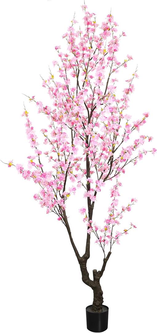 Faux Pink Cherry Blossom Tree 8ft(94in) Tall Artificial Plant Indoor Decor Handmade Natural Sakura Tree for Wedding Realistic Cherry Plant in Pot for Home Living Room,Office,Outdoor Decor.
