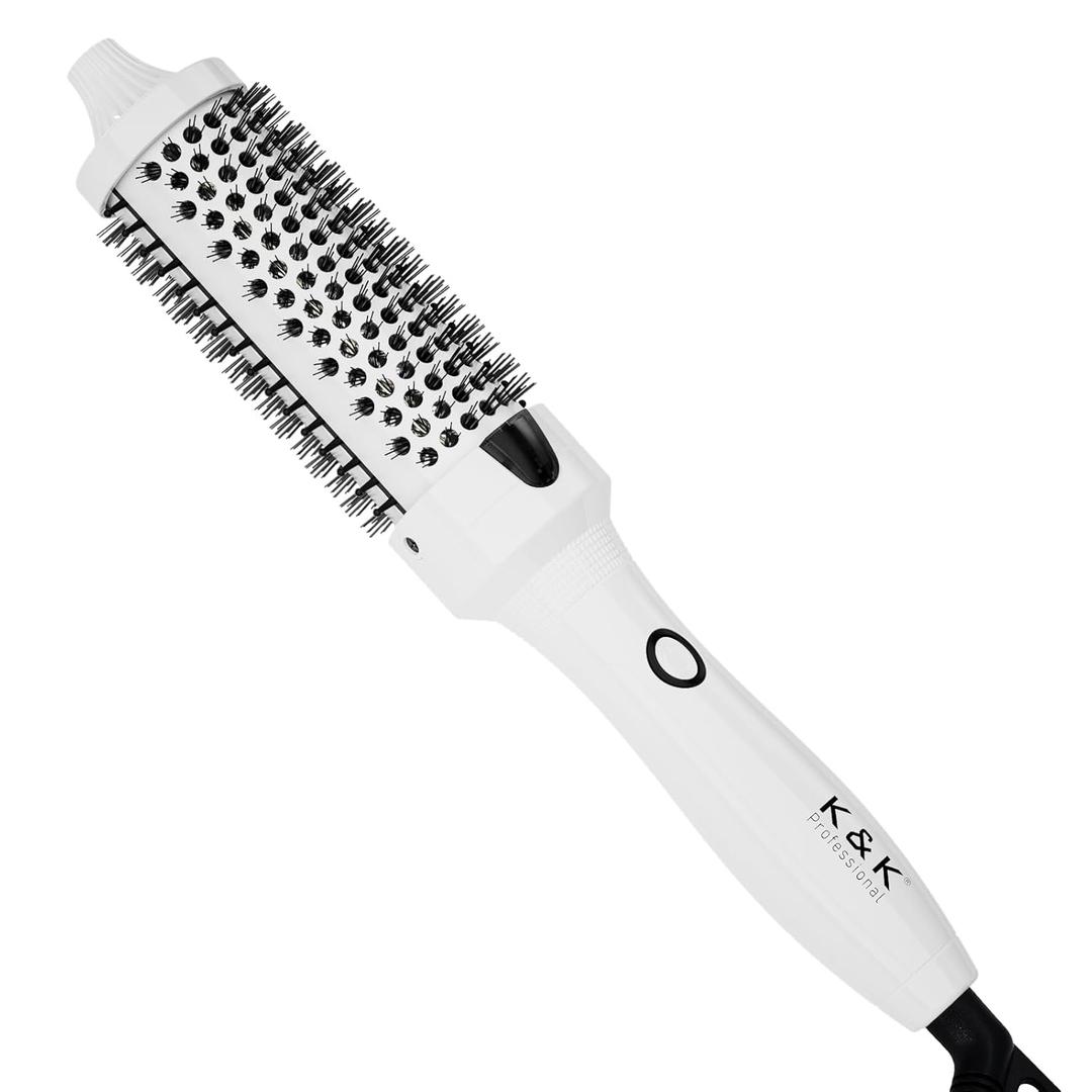 K&K Blowout Boost Thermal Round Brush, 1.5 Inch Ceramic Tourmaline Hot Styling Brush for Blowout Look, Negative Ion Technology Make Hair Smoother Get Natural Curls, Dual Voltage