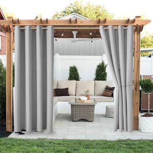 LORDTEX Linen Look Indoor/Outdoor Curtains, 52" W x 84" L, Light Grey Waterproof, Privacy, Sun Blocking Textured Grommet Curtains for Patio, Pergola, Porch, Deck, Lanai, and Cabana, 2 Panels