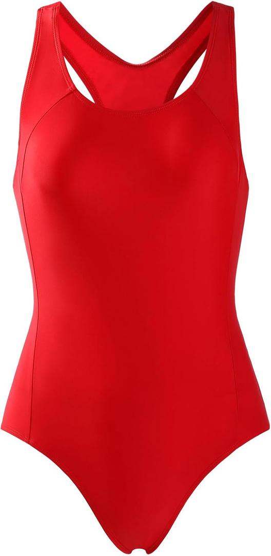 Girls' Swimsuit One Piece Swimming Suits Flyback Swimwear for Practice (8, Red)