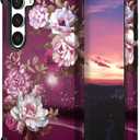Hocase for Galaxy S23 Case, Shockproof Heavy Duty Protection Soft Silicone Rubber Bumper+Hard Plastic Hybrid Protective Case for Samsung Galaxy S23 (6.1" Display) 2023 - Royal Purple Flowers