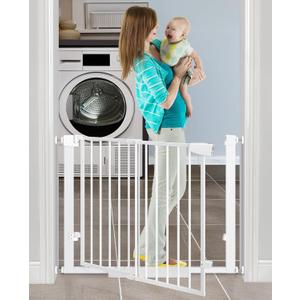 29-40Easy Walk Thru Baby Gate for Doorways&Stroller,Auto Close Dog Gate Indoor for Stair,No Drill Pressure Mount Baby Gate with Large Walk-Through Door,Safety Gate for Children&Pets(White)